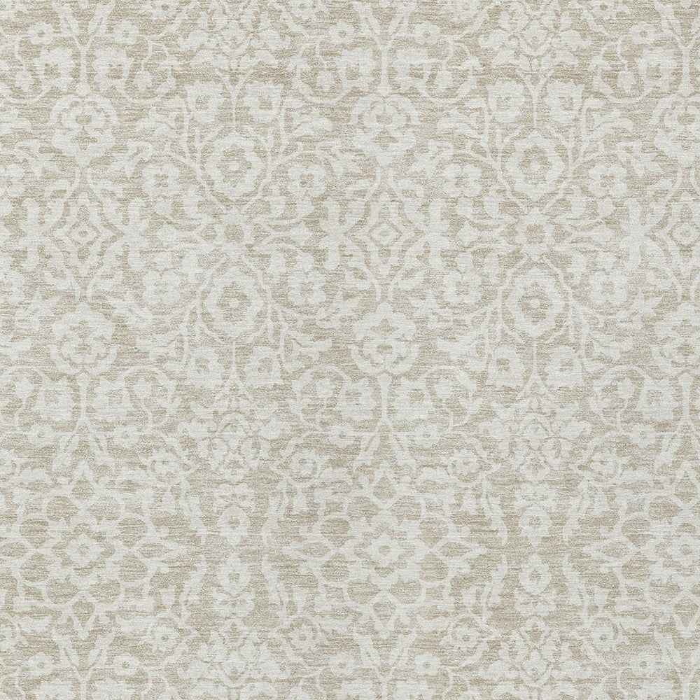 9' X 12' Beige And Ivory Damask Washable Indoor Outdoor Area Rug