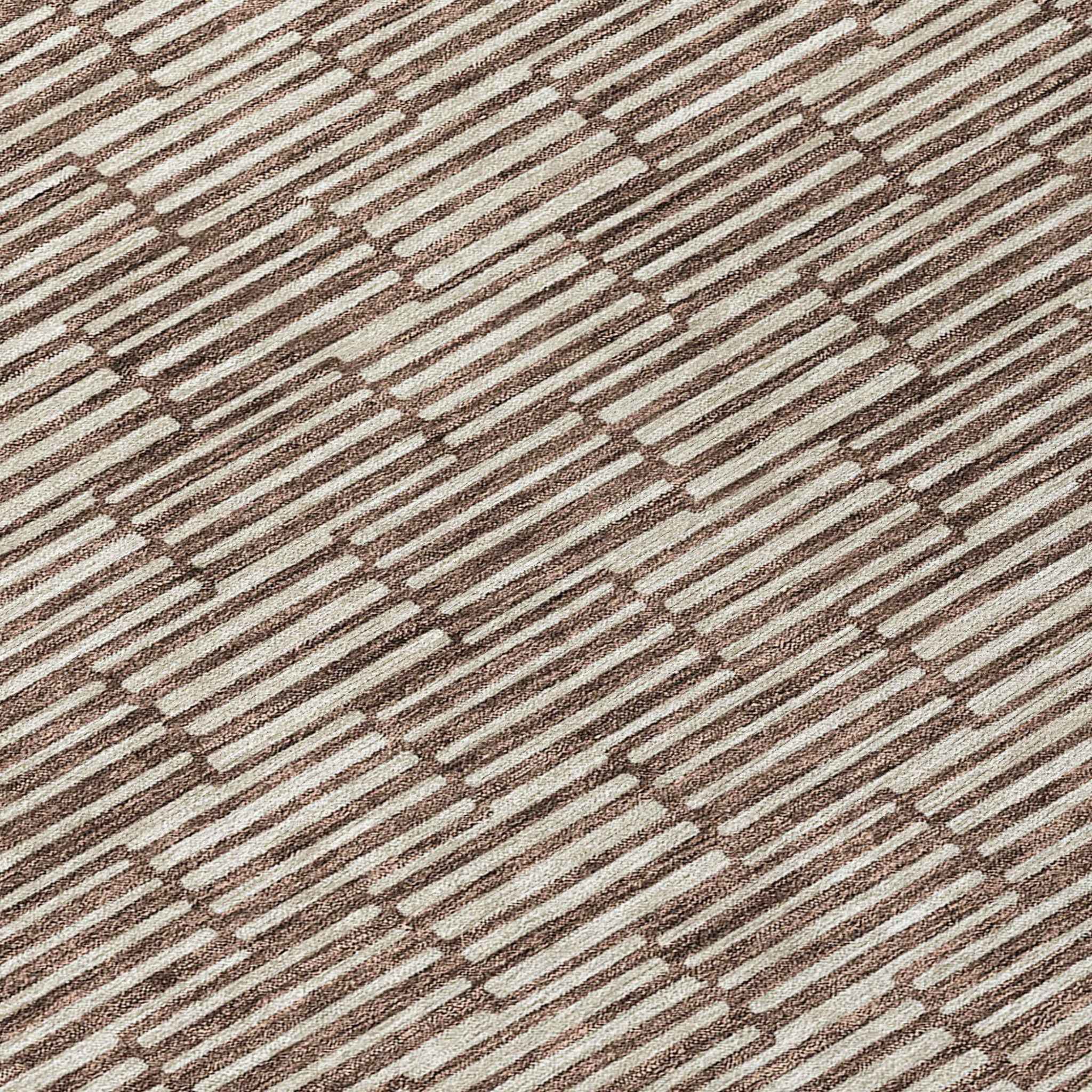 8' Brown And Beige Round Geometric Washable Indoor Outdoor Area Rug