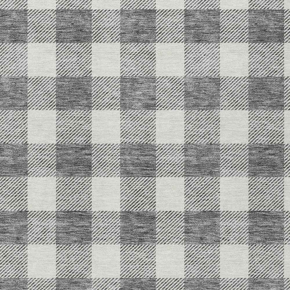 9' X 12' Gray And Charcoal Plaid Washable Indoor Outdoor Area Rug