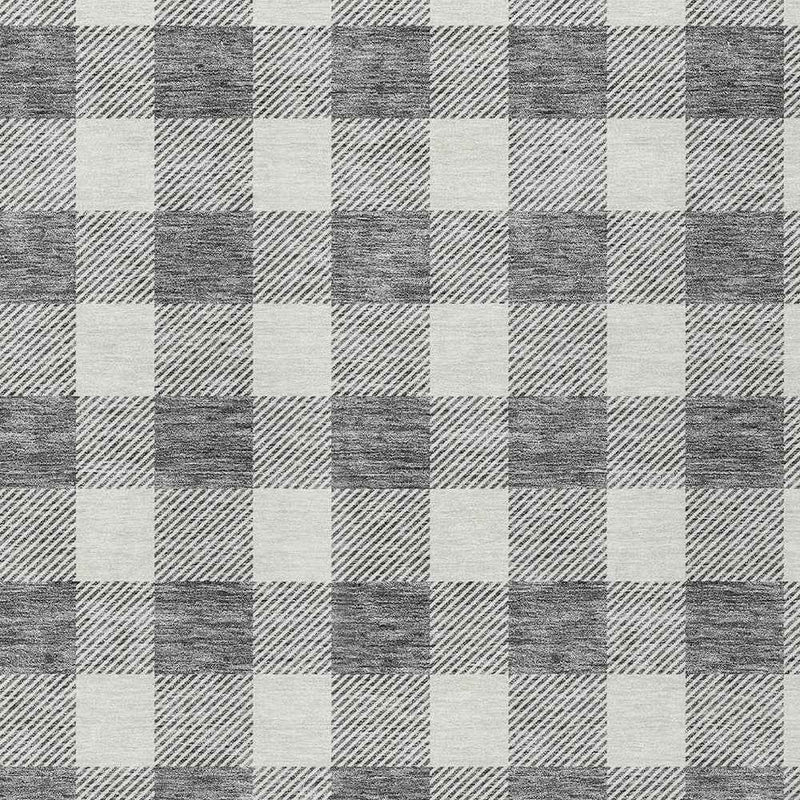 9' X 12' Gray And Charcoal Plaid Washable Indoor Outdoor Area Rug