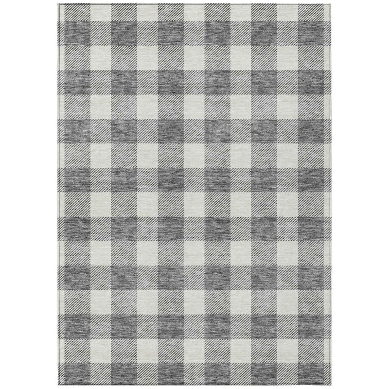 9' X 12' Gray And Charcoal Plaid Washable Indoor Outdoor Area Rug