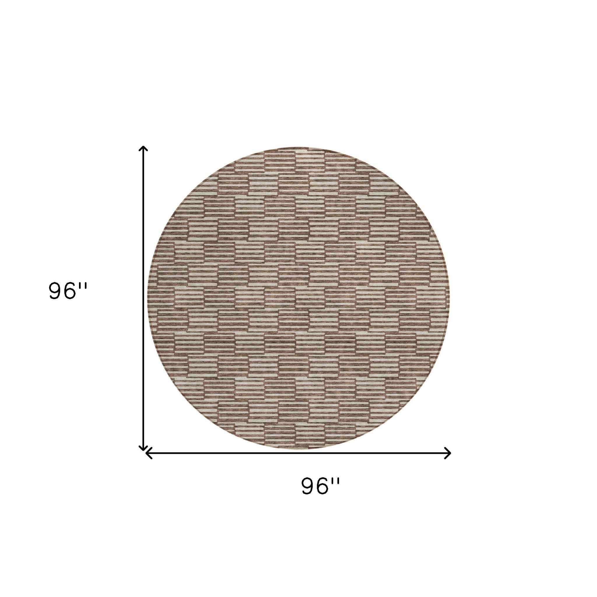 8' Brown And Beige Round Geometric Washable Indoor Outdoor Area Rug