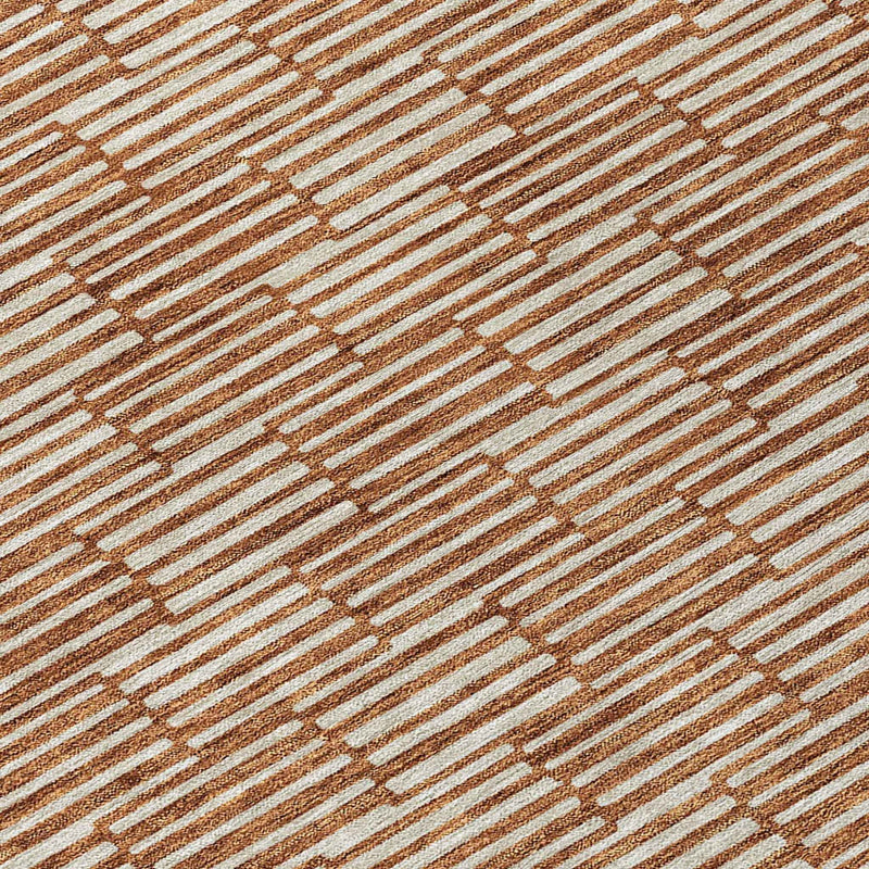 8' Copper And Beige Round Geometric Washable Indoor Outdoor Area Rug
