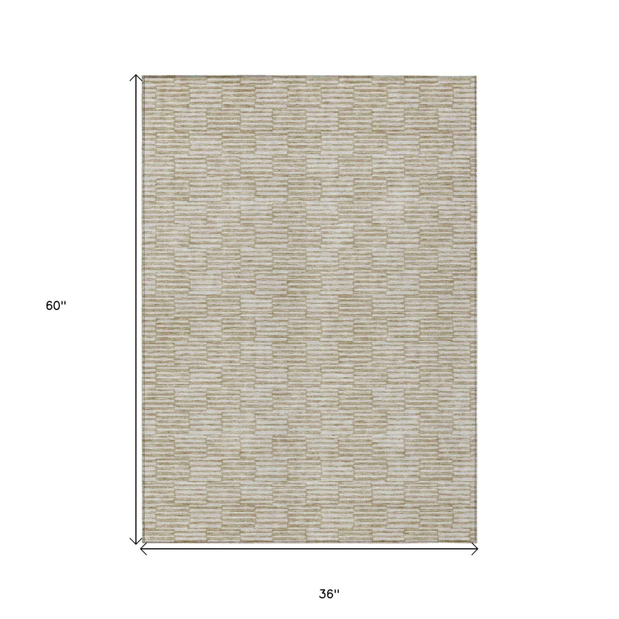3' X 5' Beige And Ivory Geometric Washable Indoor Outdoor Area Rug