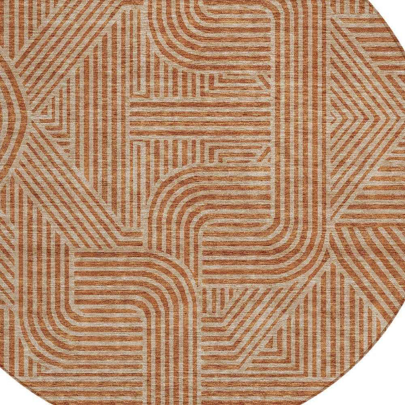8' Terra Cotta And Brown Round Abstract Washable Indoor Outdoor Area Rug