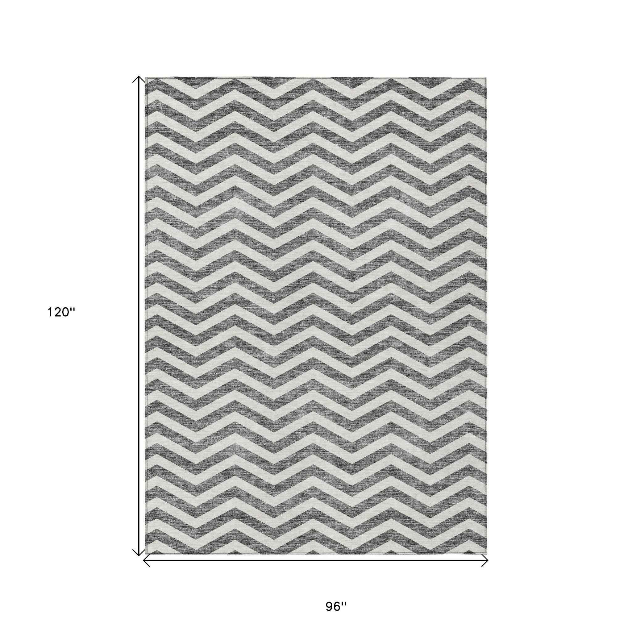 8' X 10' Gray And Ivory Chevron Washable Indoor Outdoor Area Rug