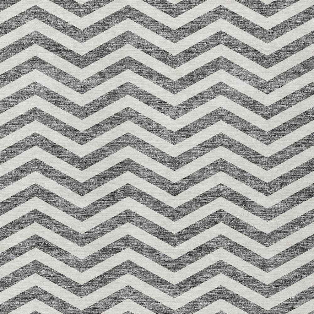 8' X 10' Gray And Ivory Chevron Washable Indoor Outdoor Area Rug