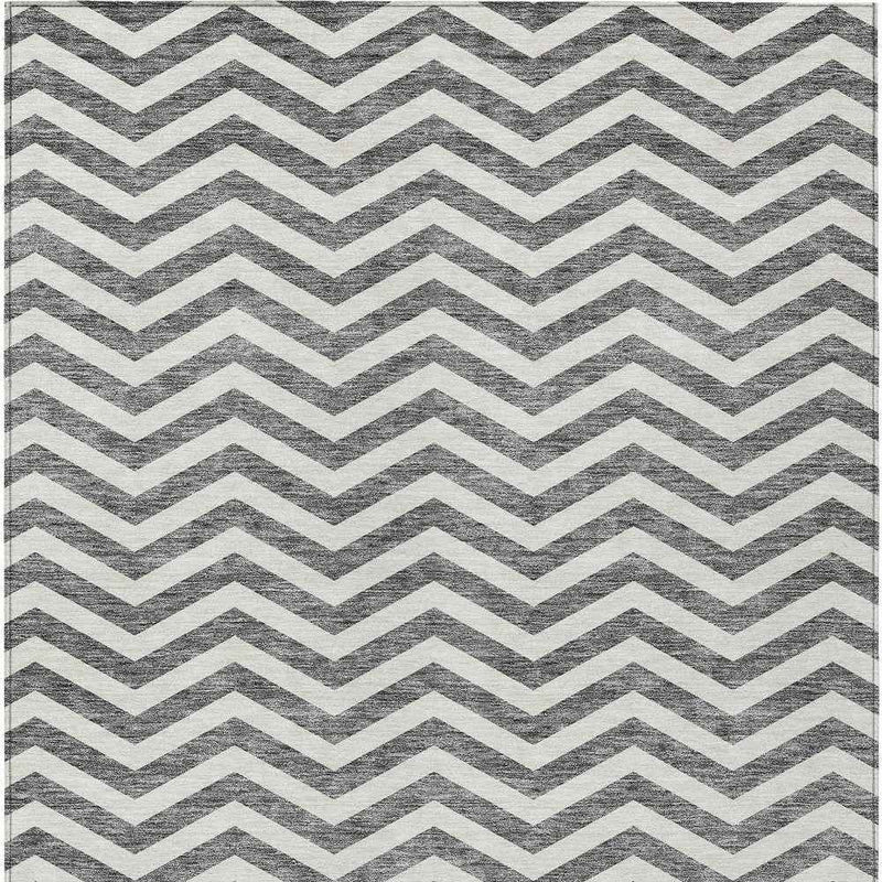 8' X 10' Gray And Ivory Chevron Washable Indoor Outdoor Area Rug