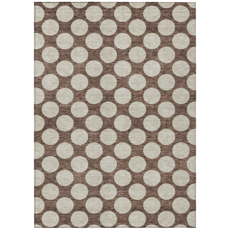 3' X 5' Brown And Beige Polka Dot Washable Indoor Outdoor Area Rug