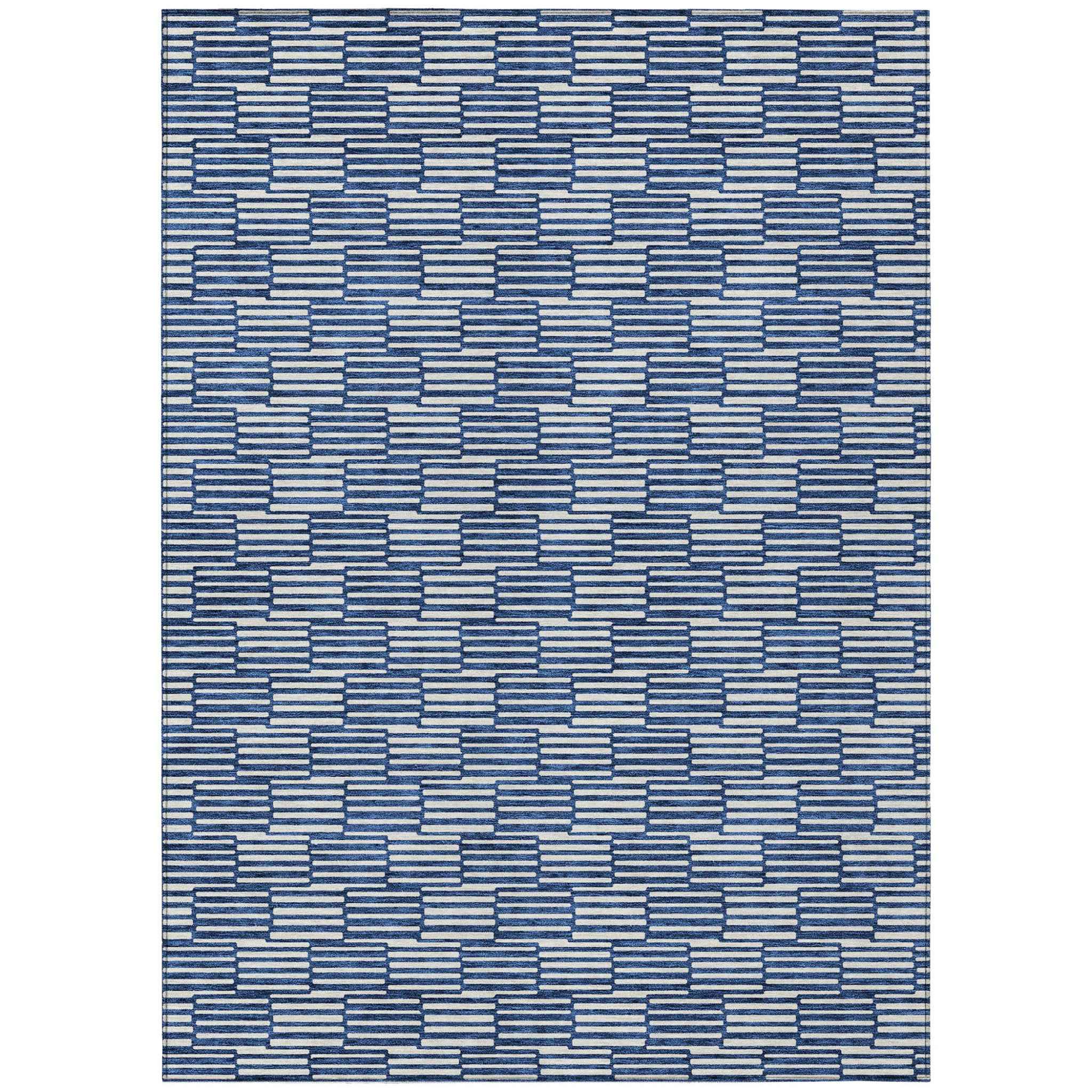 9' X 12' Navy Blue And Ivory Geometric Washable Indoor Outdoor Area Rug