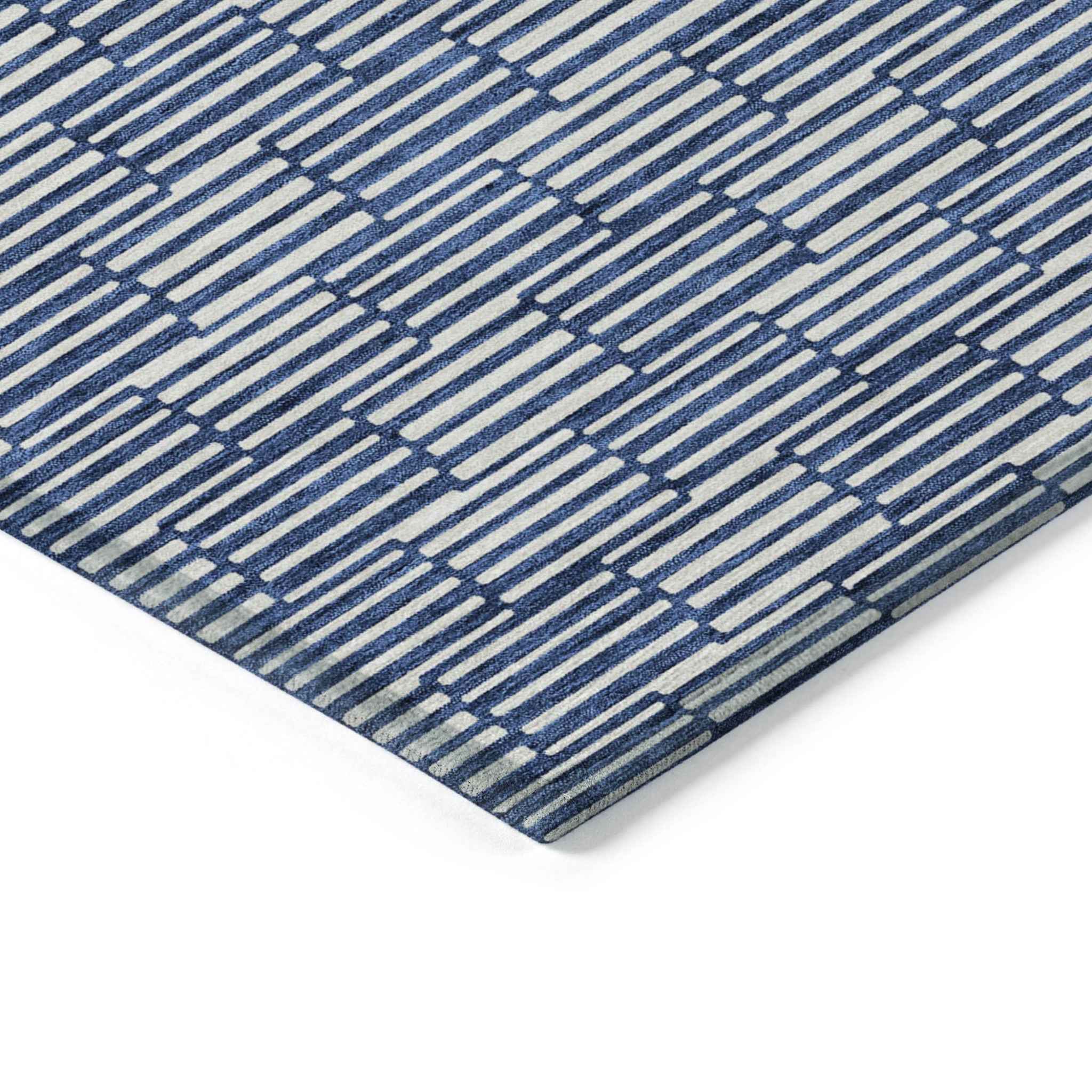 9' X 12' Navy Blue And Ivory Geometric Washable Indoor Outdoor Area Rug