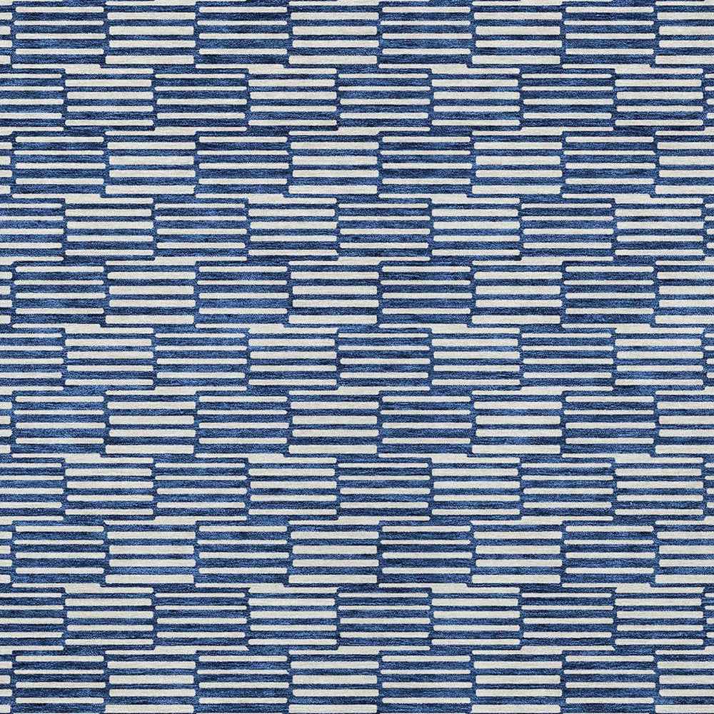 9' X 12' Navy Blue And Ivory Geometric Washable Indoor Outdoor Area Rug
