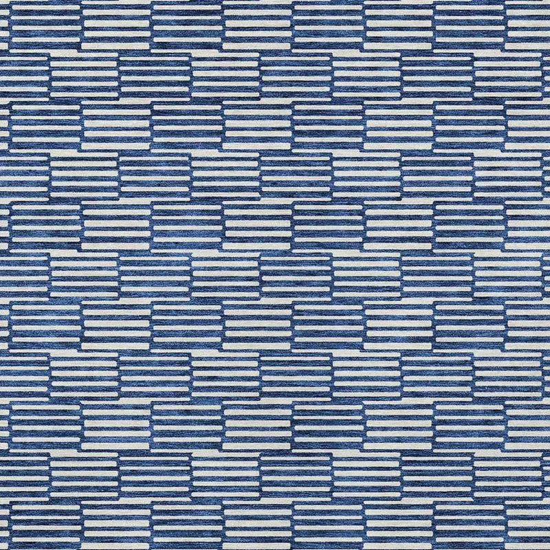 9' X 12' Navy Blue And Ivory Geometric Washable Indoor Outdoor Area Rug