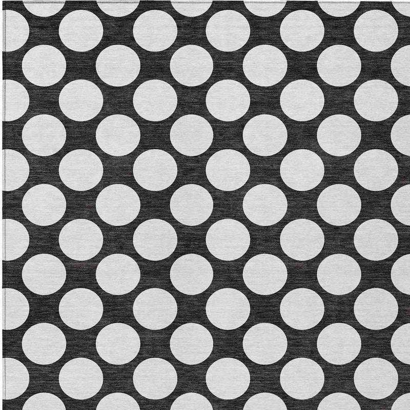 9' X 12' Black And Ivory Polka Dot Washable Indoor Outdoor Area Rug