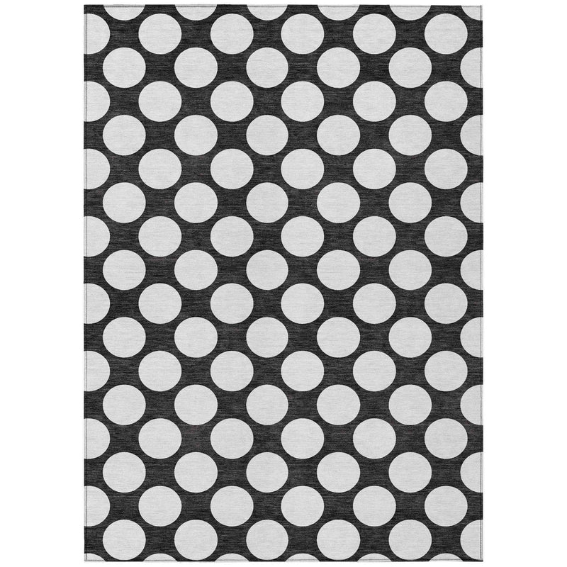 9' X 12' Black And Ivory Polka Dot Washable Indoor Outdoor Area Rug