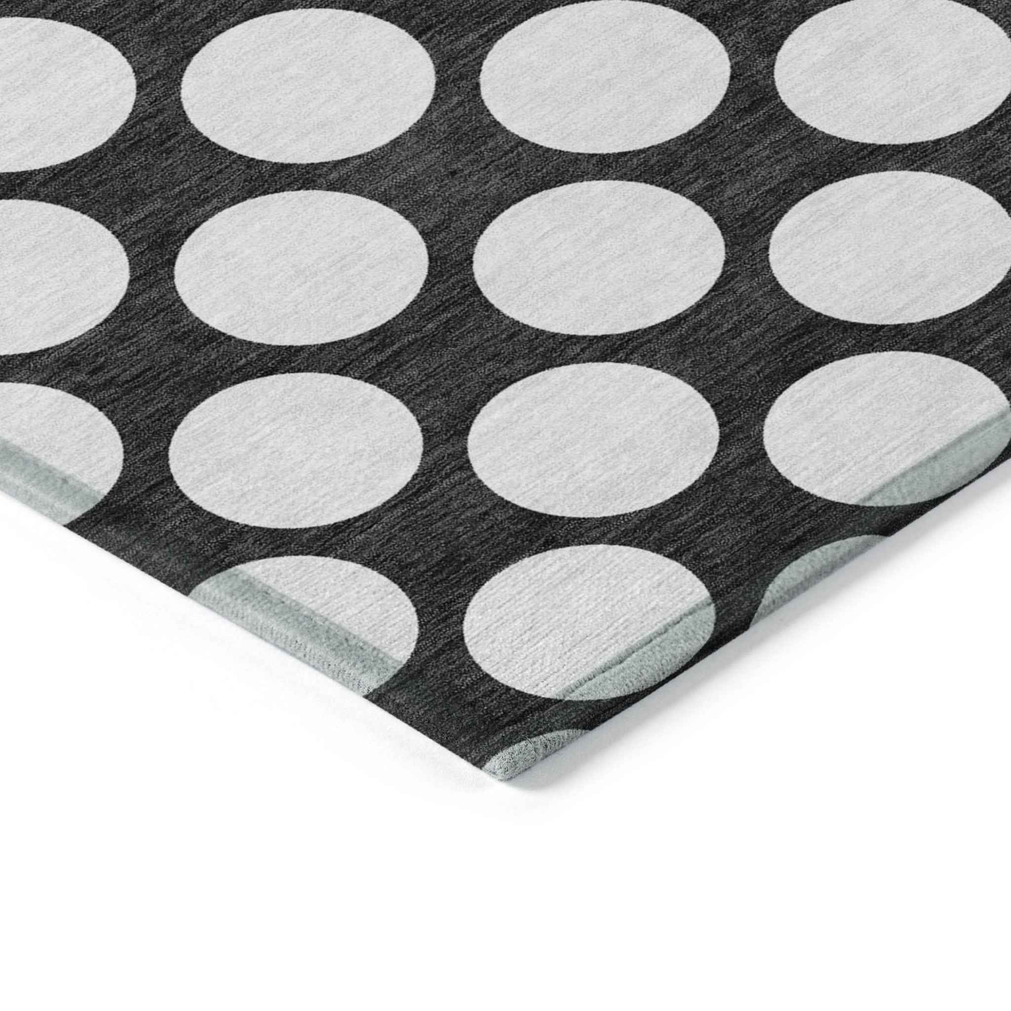 9' X 12' Black And Ivory Polka Dot Washable Indoor Outdoor Area Rug