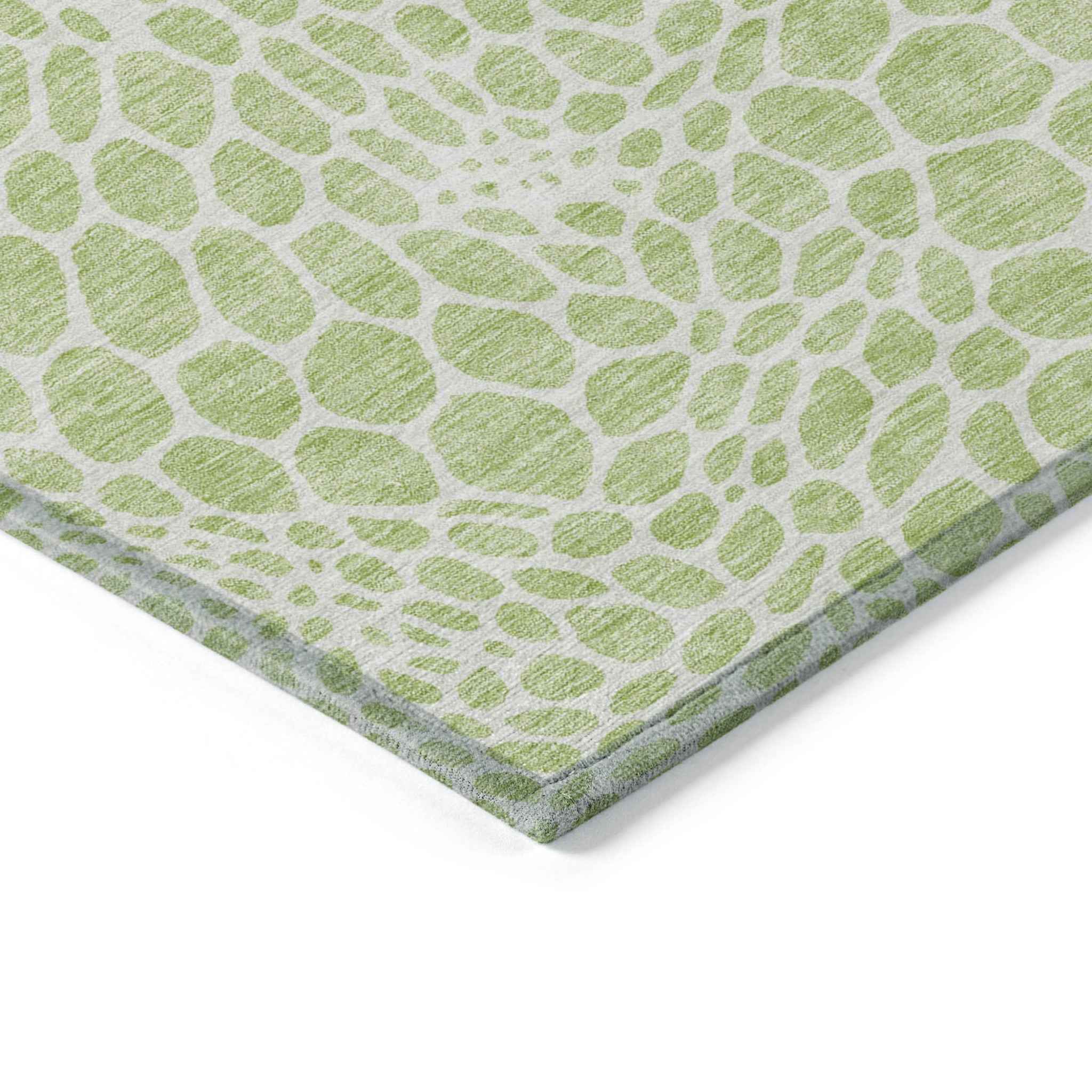 9' X 12' Artichoke Green And Ivory Geometric Washable Indoor Outdoor Area Rug