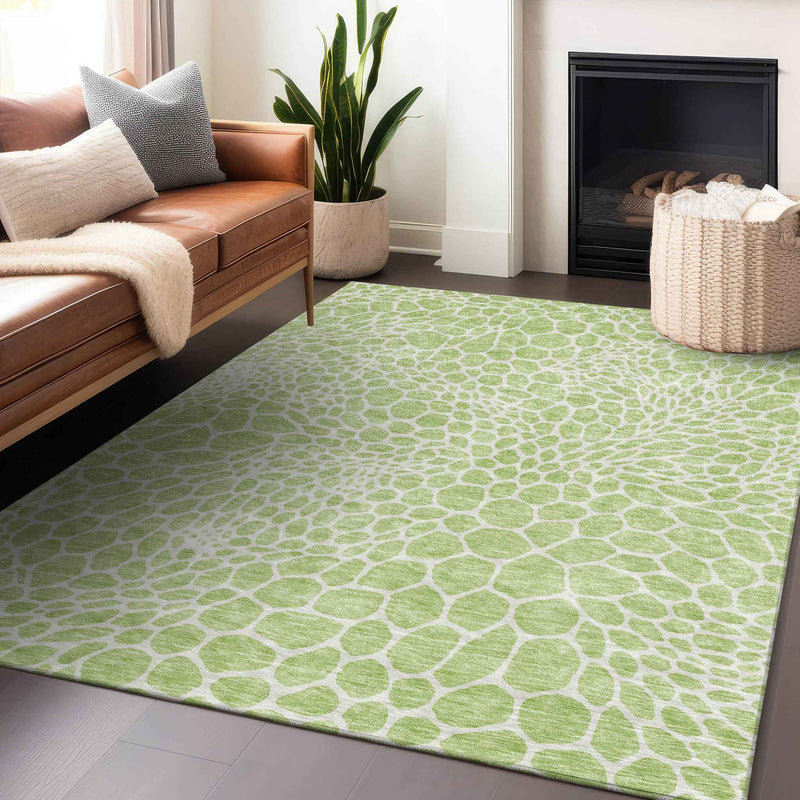 9' X 12' Artichoke Green And Ivory Geometric Washable Indoor Outdoor Area Rug
