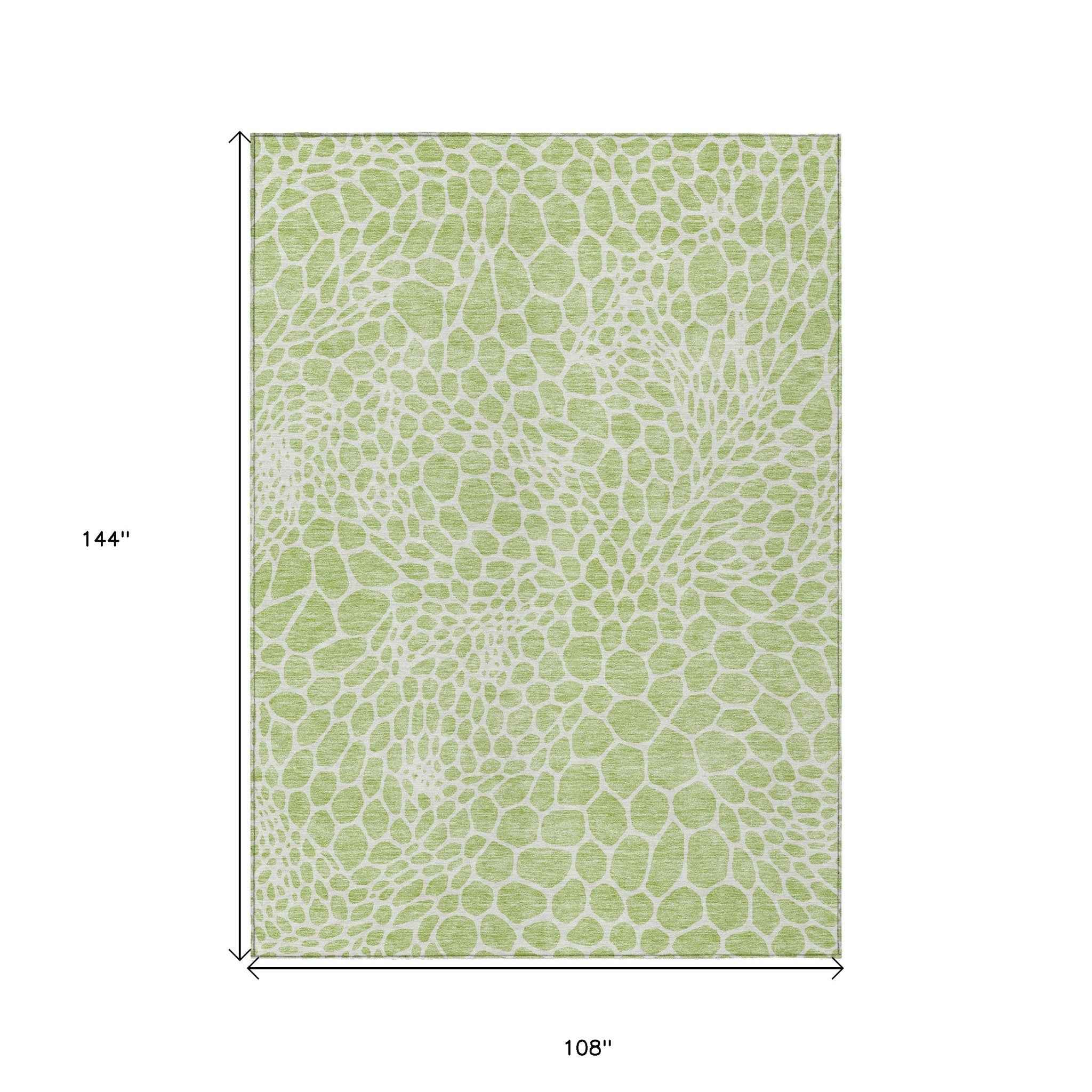 9' X 12' Artichoke Green And Ivory Geometric Washable Indoor Outdoor Area Rug