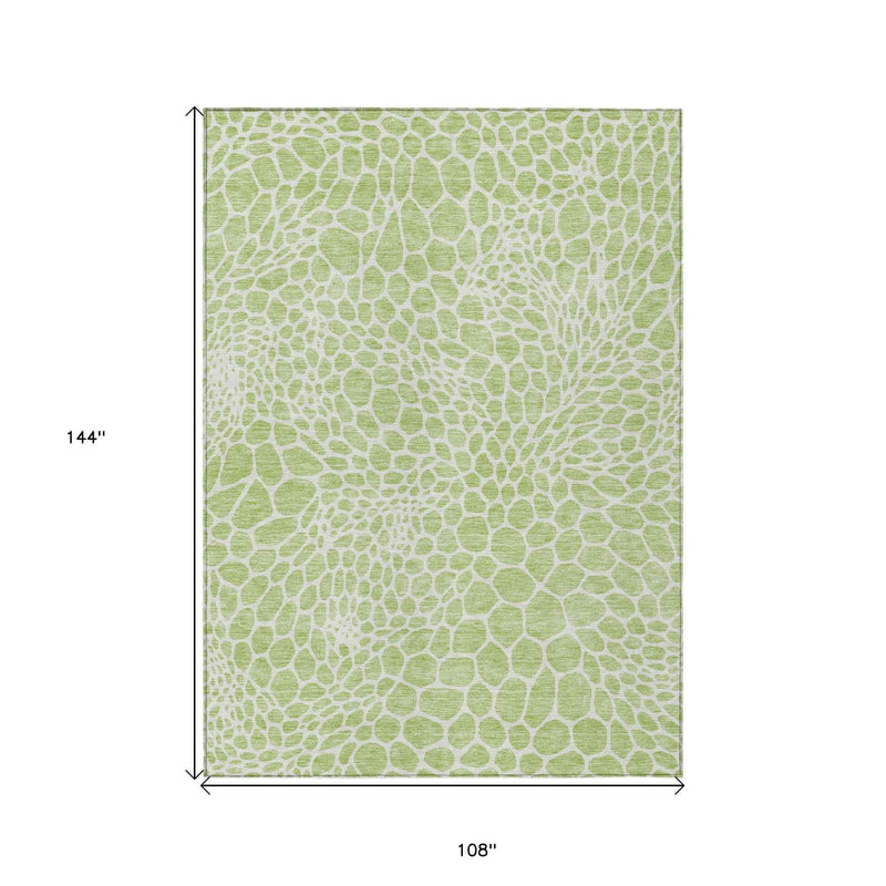 9' X 12' Artichoke Green And Ivory Geometric Washable Indoor Outdoor Area Rug