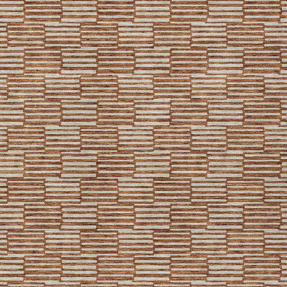 10' X 14' Copper And Beige Geometric Washable Indoor Outdoor Area Rug