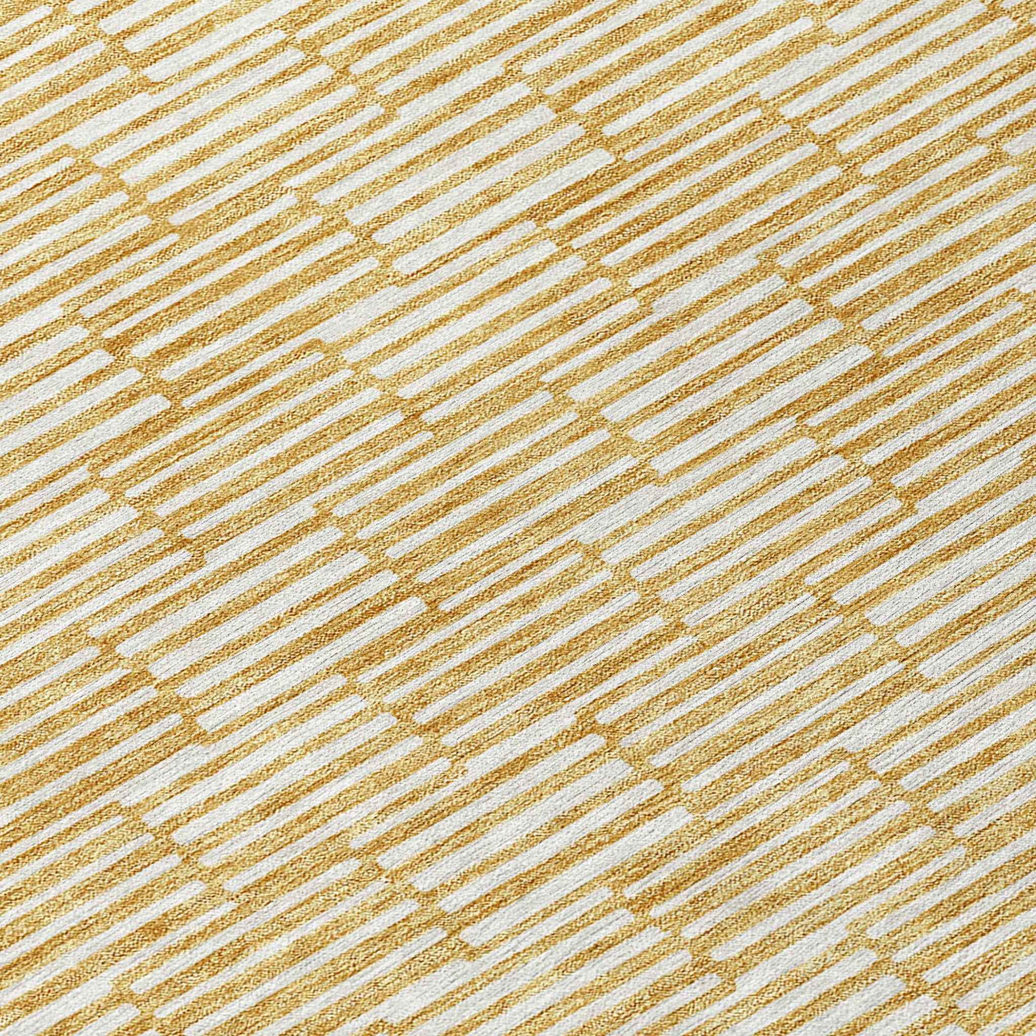 8' Gold And Beige Round Geometric Washable Indoor Outdoor Area Rug
