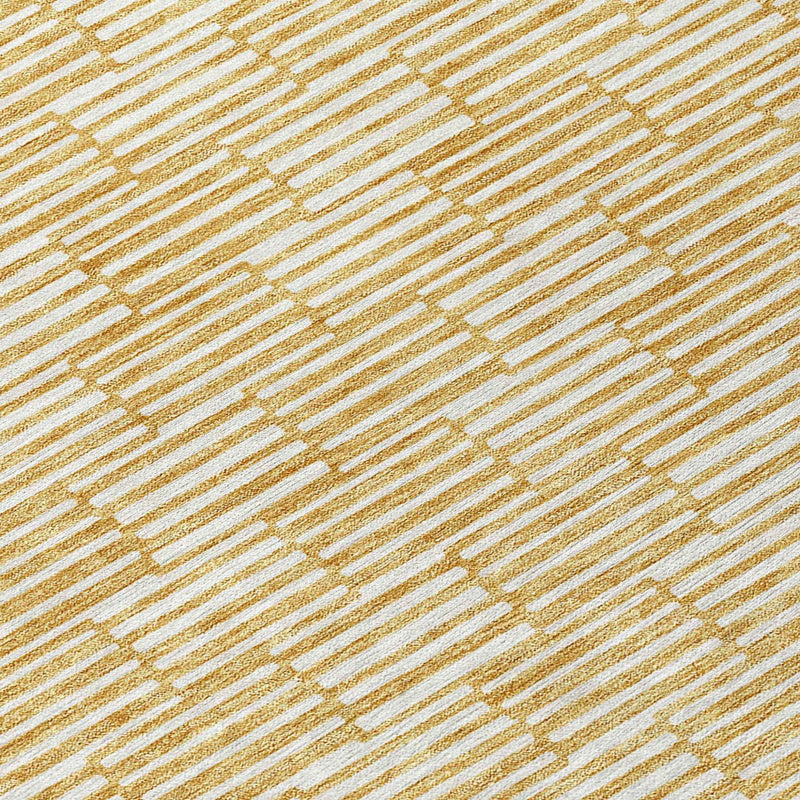 8' Gold And Beige Round Geometric Washable Indoor Outdoor Area Rug