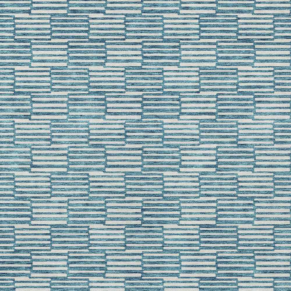 8' X 10' Teal Blue And Ivory Geometric Washable Indoor Outdoor Area Rug