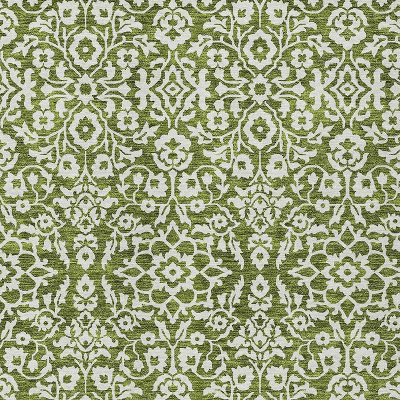 10' X 14' Olive Green And Ivory Damask Washable Indoor Outdoor Area Rug