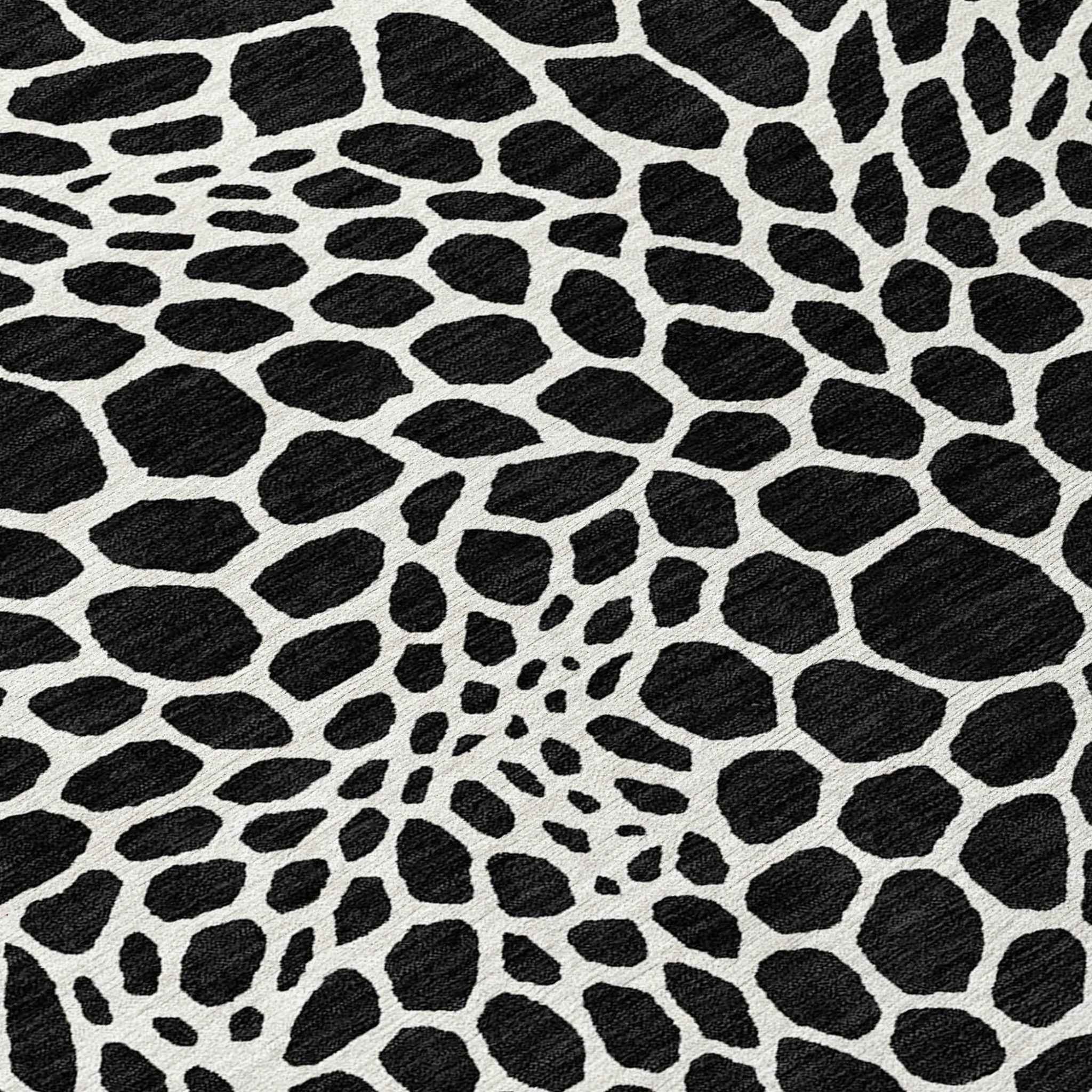 3' X 5' Black And Ivory Geometric Washable Indoor Outdoor Area Rug