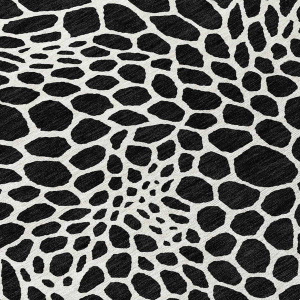 3' X 5' Black And Ivory Geometric Washable Indoor Outdoor Area Rug