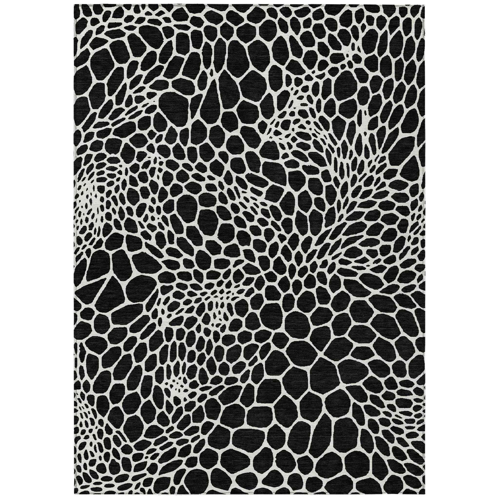 3' X 5' Black And Ivory Geometric Washable Indoor Outdoor Area Rug