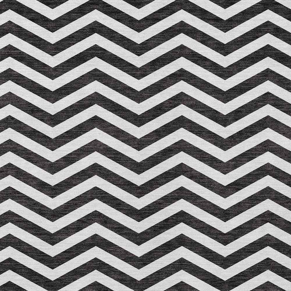 9' X 12' Black And Ivory Chevron Washable Indoor Outdoor Area Rug