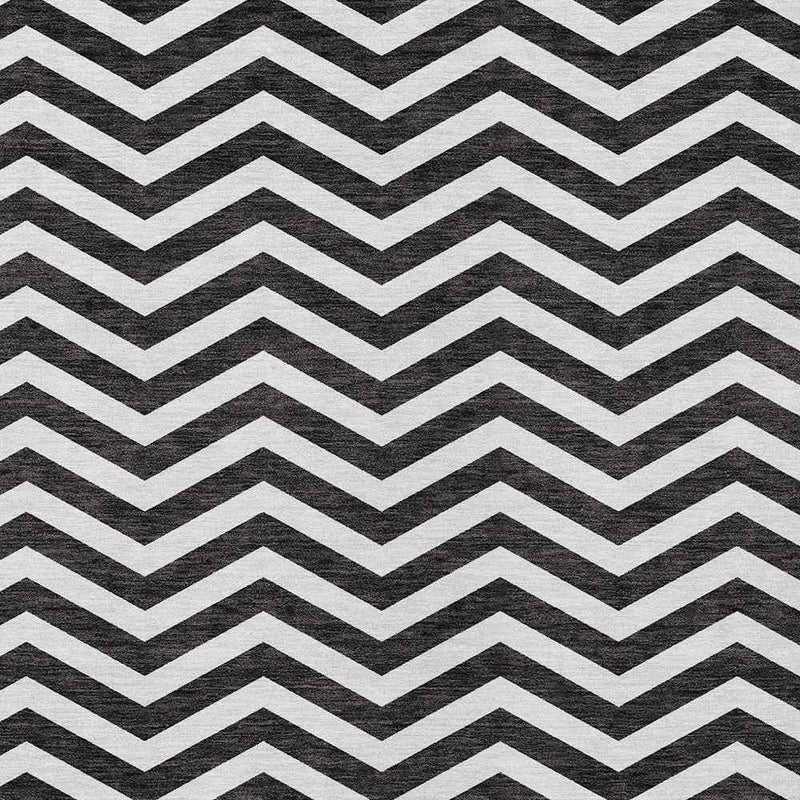 9' X 12' Black And Ivory Chevron Washable Indoor Outdoor Area Rug