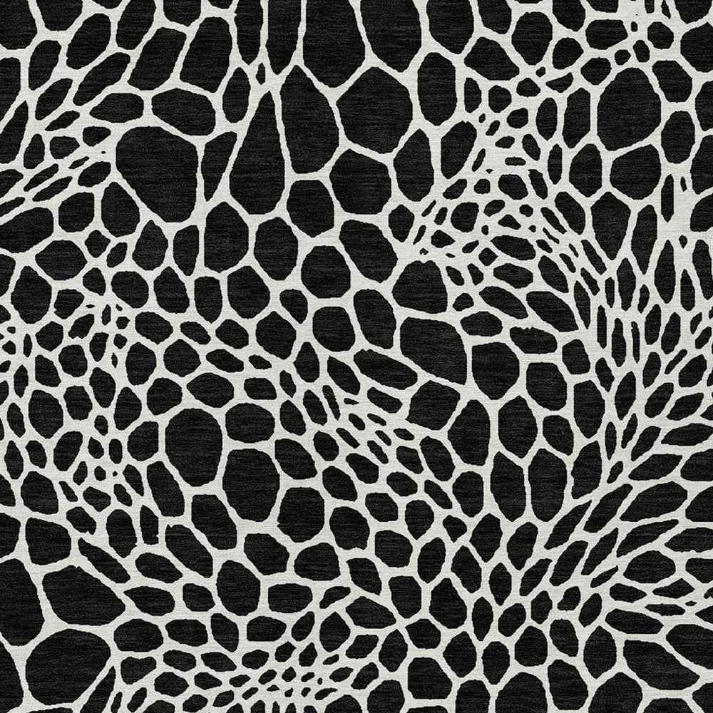 3' X 5' Black And Ivory Geometric Washable Indoor Outdoor Area Rug