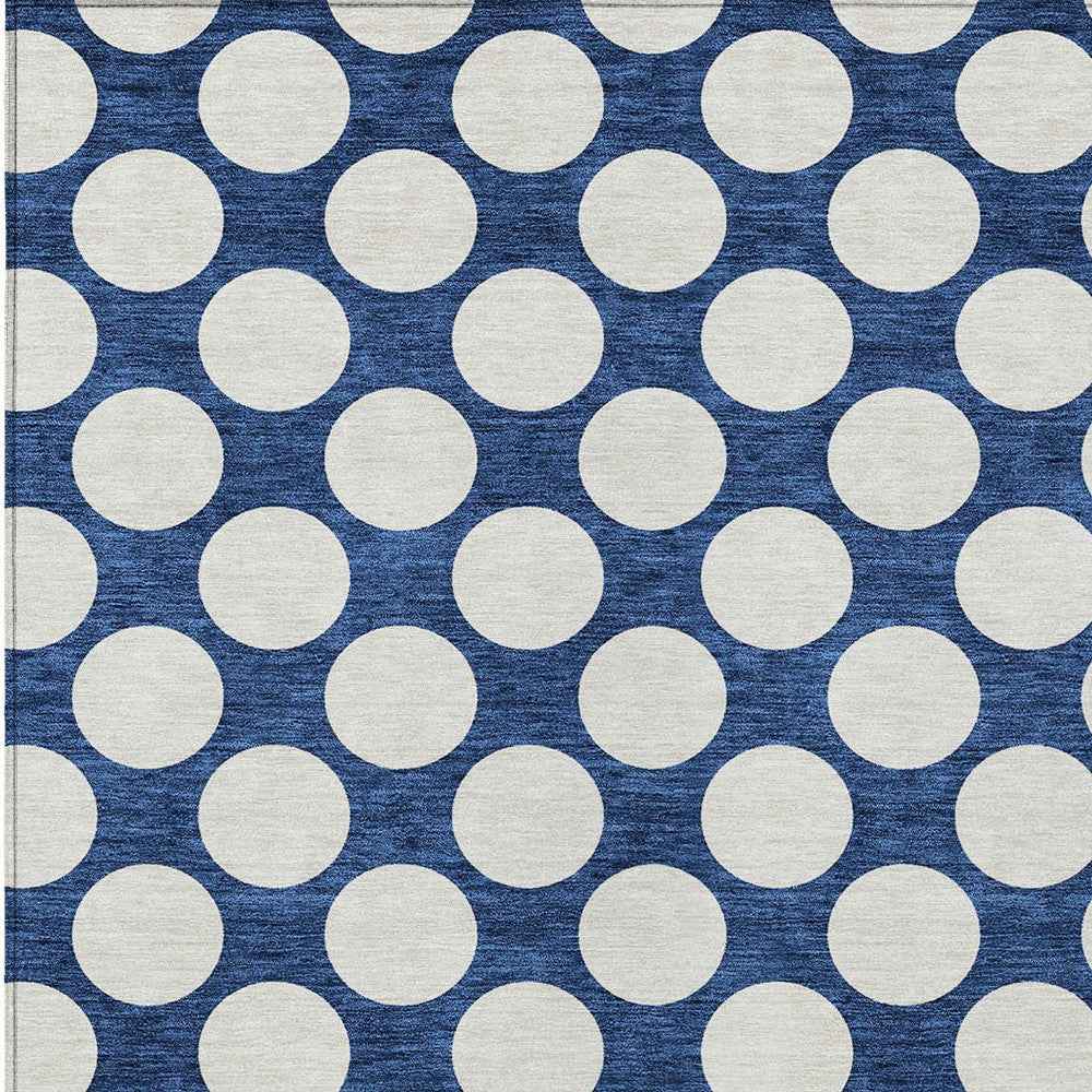 8' X 10' Navy Blue And Ivory Polka Dot Washable Indoor Outdoor Area Rug