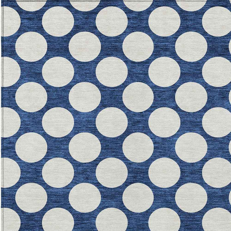 8' X 10' Navy Blue And Ivory Polka Dot Washable Indoor Outdoor Area Rug