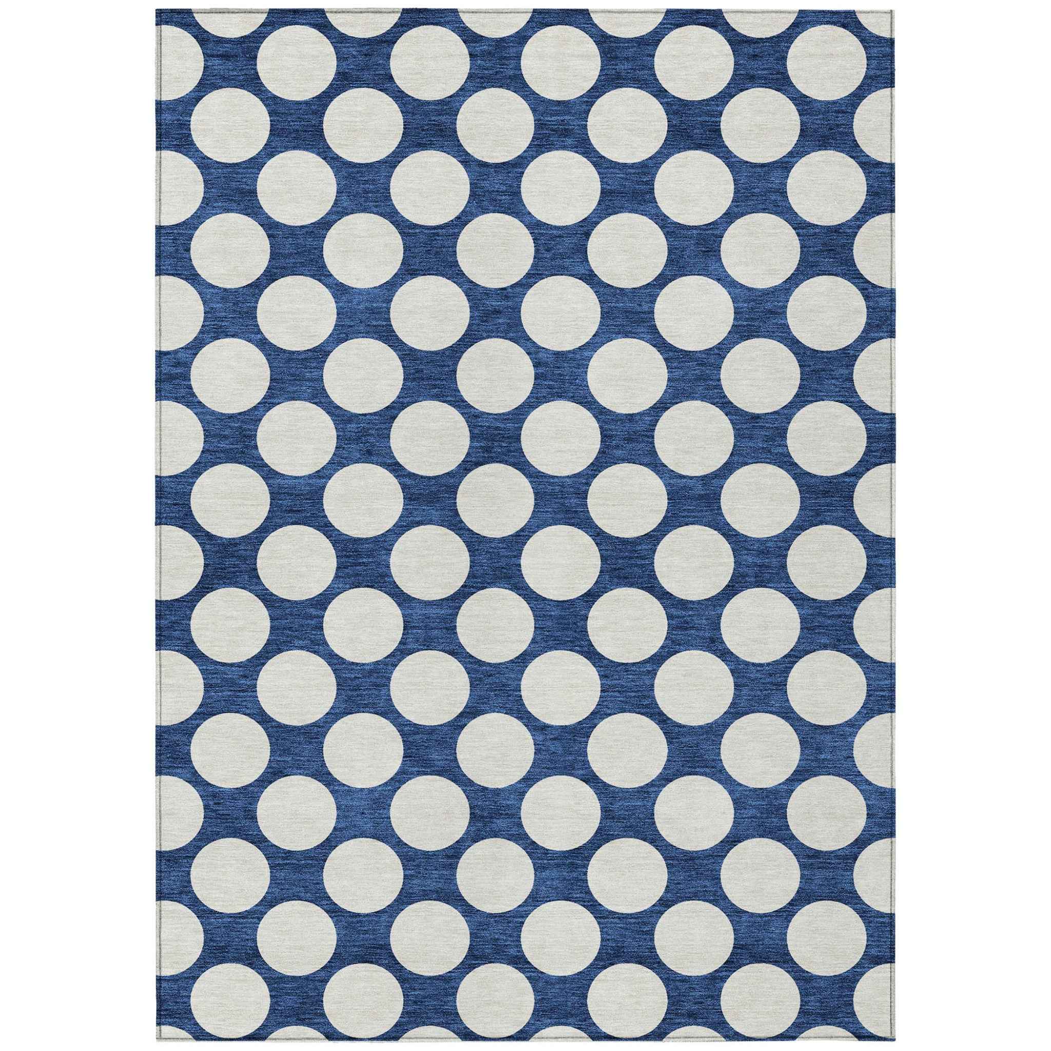 8' X 10' Navy Blue And Ivory Polka Dot Washable Indoor Outdoor Area Rug