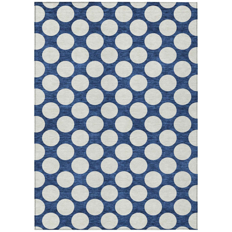 8' X 10' Navy Blue And Ivory Polka Dot Washable Indoor Outdoor Area Rug