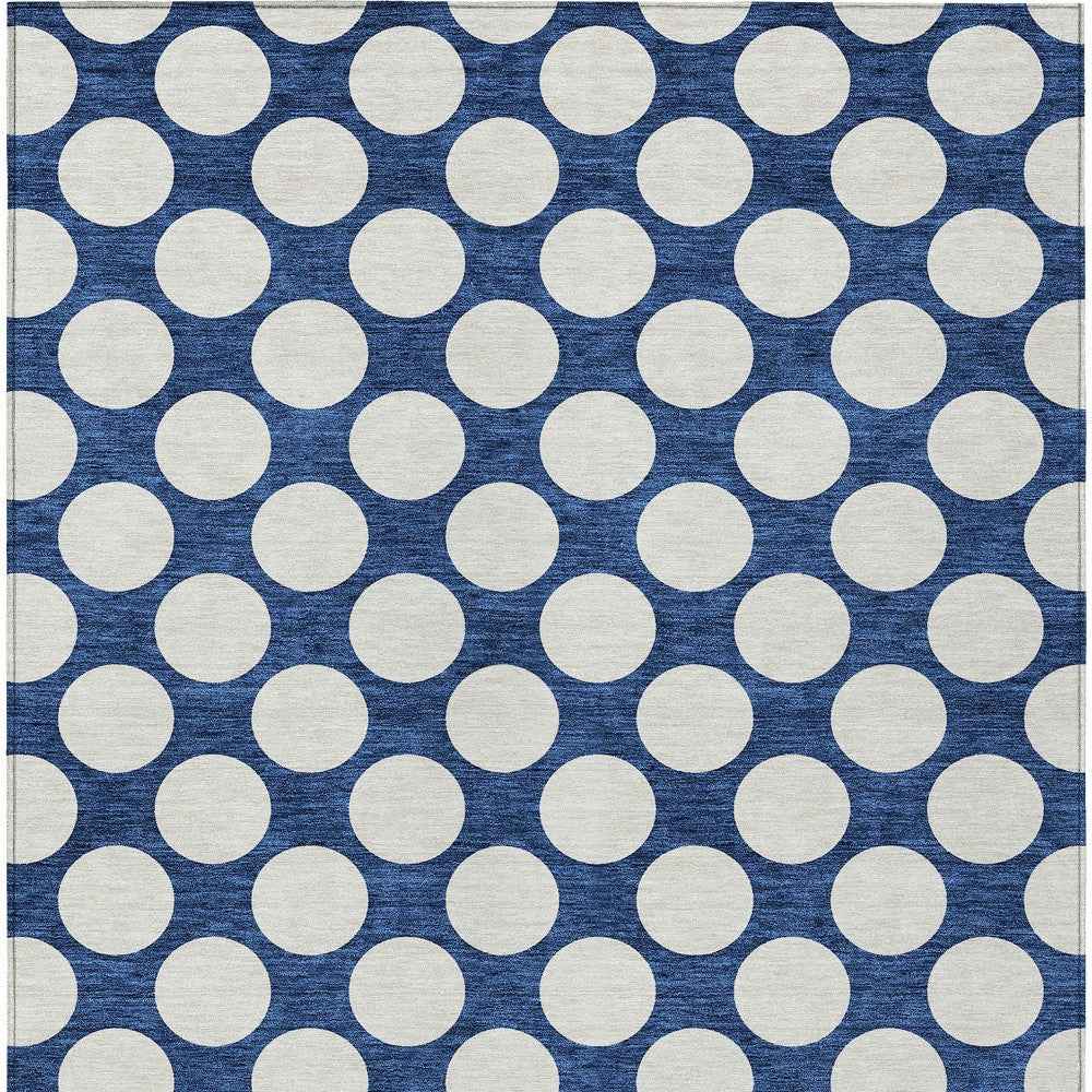 8' X 10' Navy Blue And Ivory Polka Dot Washable Indoor Outdoor Area Rug