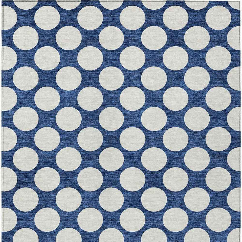 8' X 10' Navy Blue And Ivory Polka Dot Washable Indoor Outdoor Area Rug