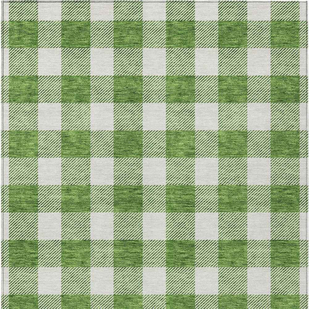 5' X 8' Green And Gray Plaid Washable Indoor Outdoor Area Rug