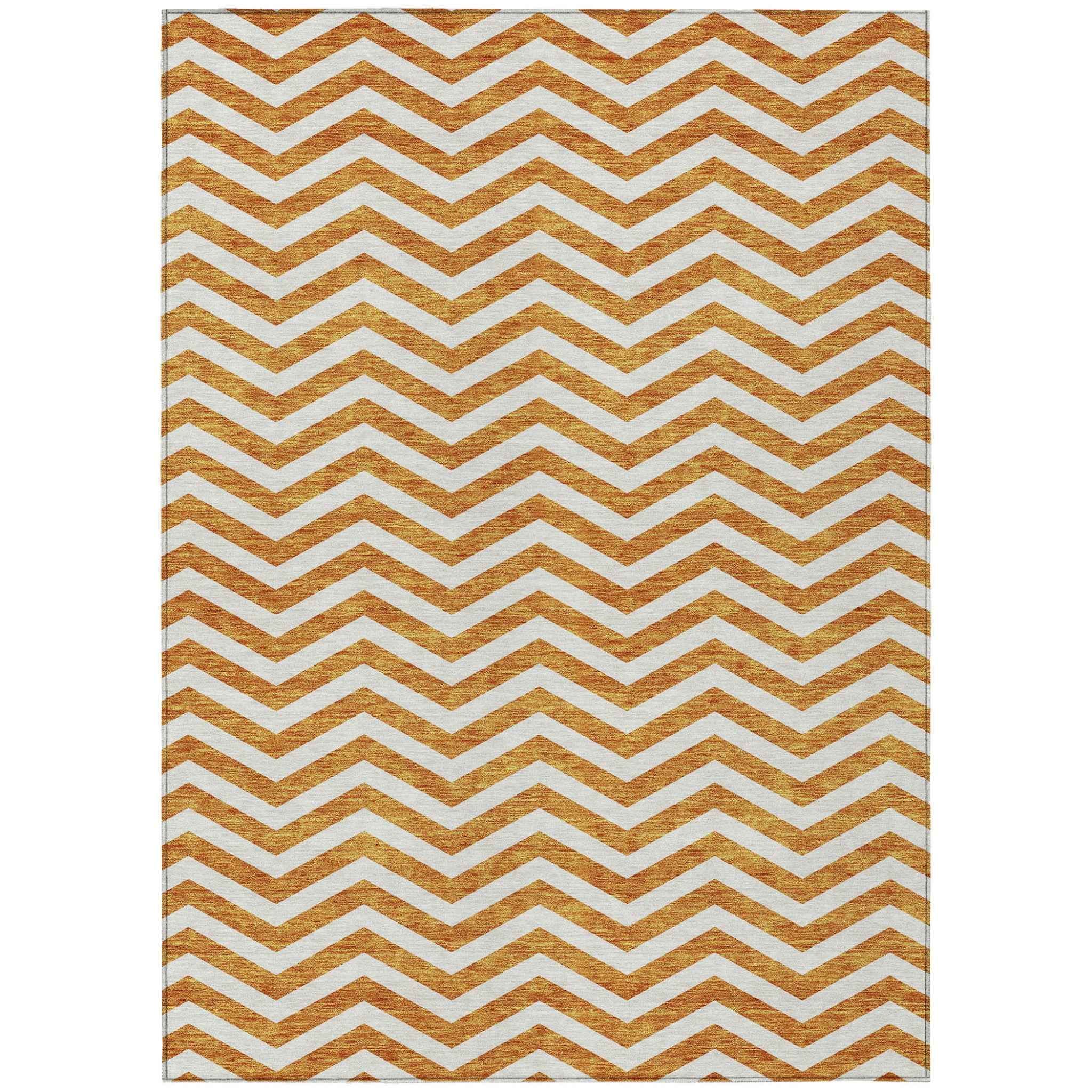 8' X 10' Orange And Beige Chevron Washable Indoor Outdoor Area Rug