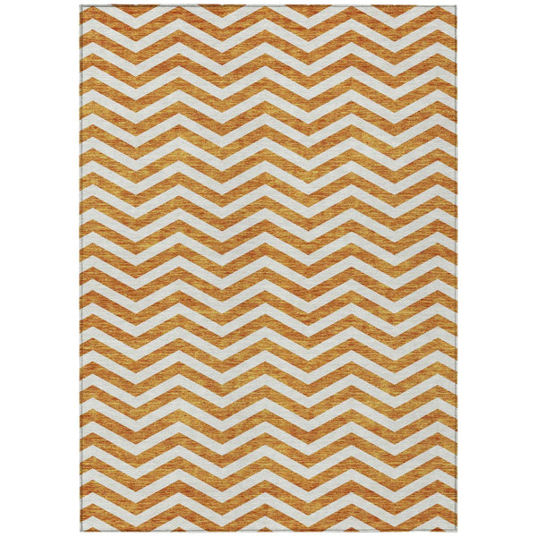 8' X 10' Orange And Beige Chevron Washable Indoor Outdoor Area Rug