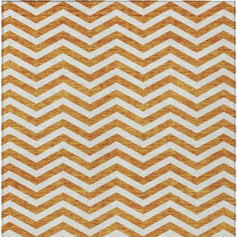 8' X 10' Orange And Beige Chevron Washable Indoor Outdoor Area Rug