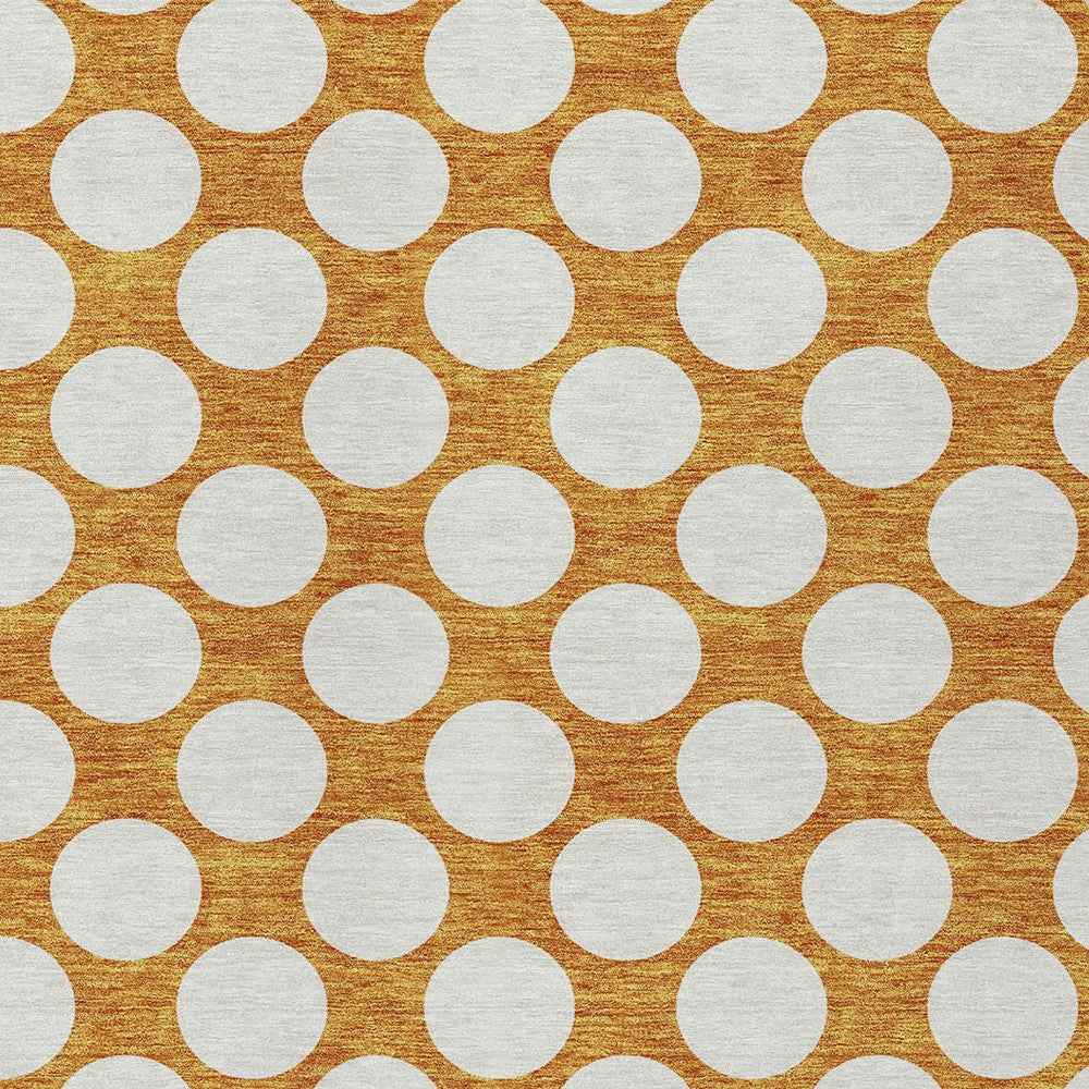 8' X 10' Orange And Ivory Polka Dot Washable Indoor Outdoor Area Rug