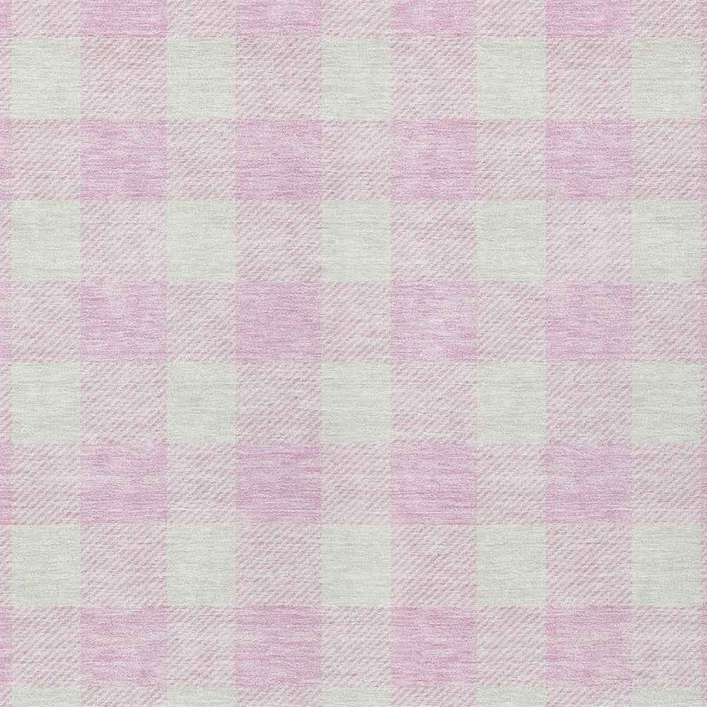 5' X 8' Pink And Gray Plaid Washable Indoor Outdoor Area Rug