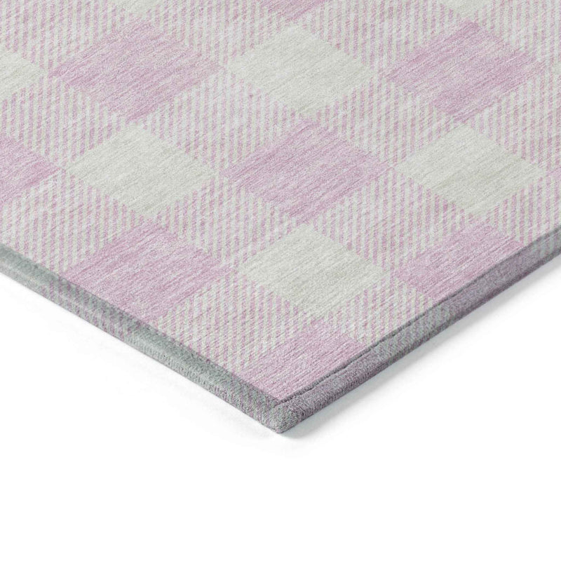5' X 8' Pink And Gray Plaid Washable Indoor Outdoor Area Rug