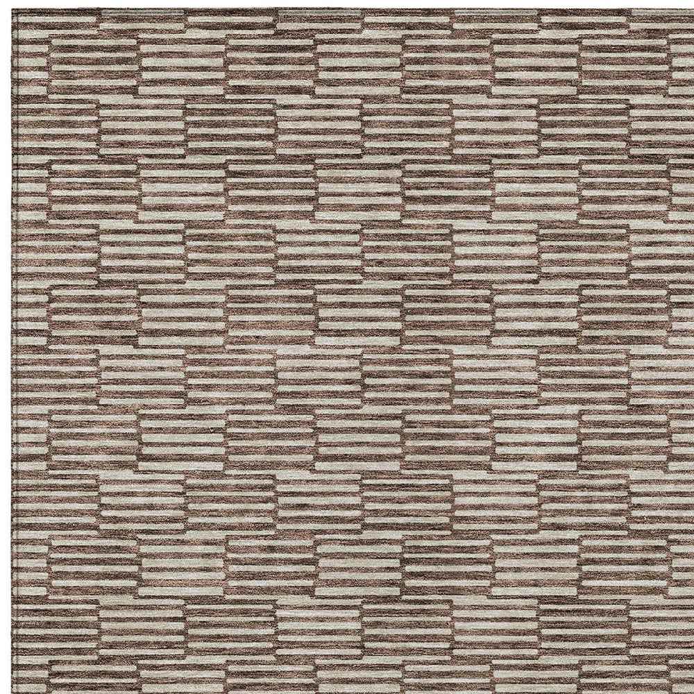 5' X 8' Brown And Beige Geometric Washable Indoor Outdoor Area Rug