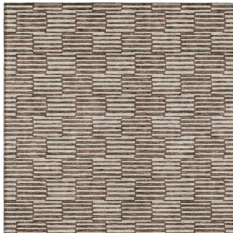 5' X 8' Brown And Beige Geometric Washable Indoor Outdoor Area Rug